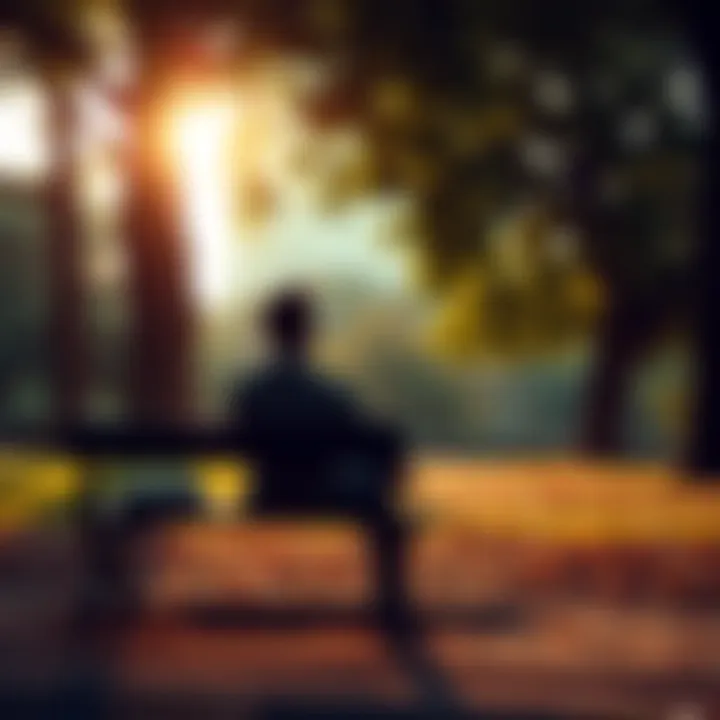 A person sitting on a park bench, looking thoughtfully into the distance with trees and sunlight around them.