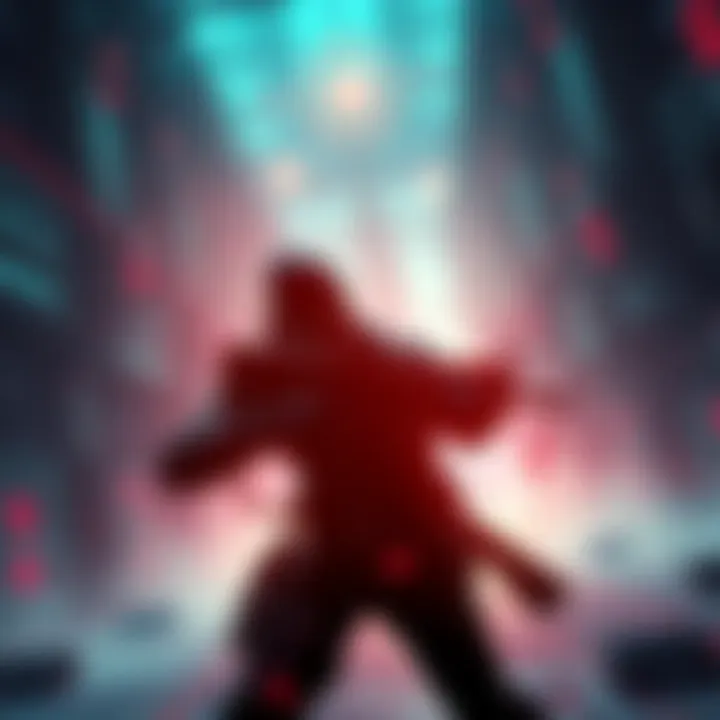 Control game character in action A character from Control engaged in combat within a large, interconnected hub environment filled with surreal elements.