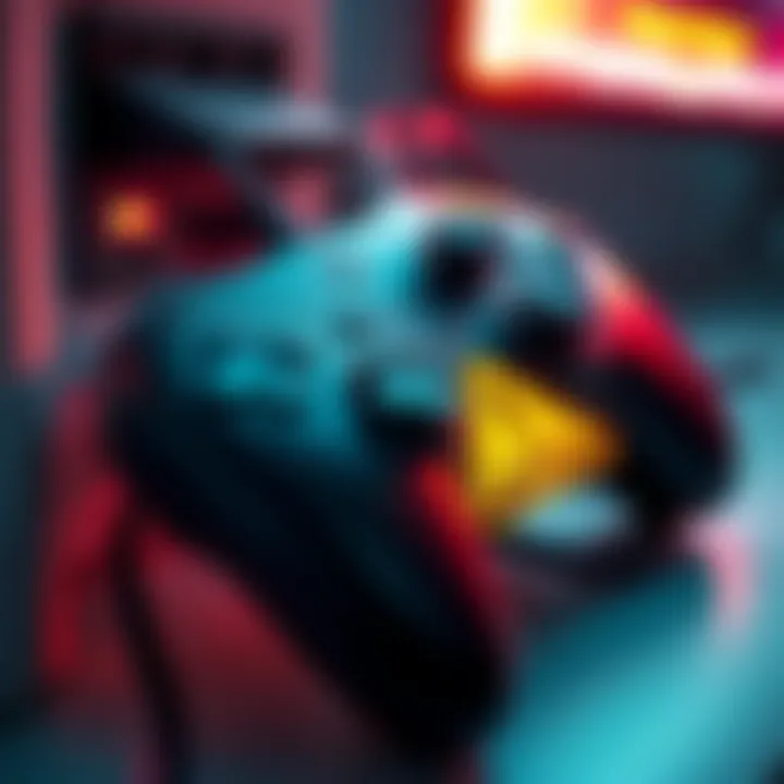 Broken gaming controller plugged in A gaming controller connected to a power source, showing signs of wear and tear, with a warning sign indicating charging issues.