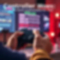 Controller Issues in Gaming A frustrated player holding a game controller, with an on-screen display showing error messages and glitches during gameplay.