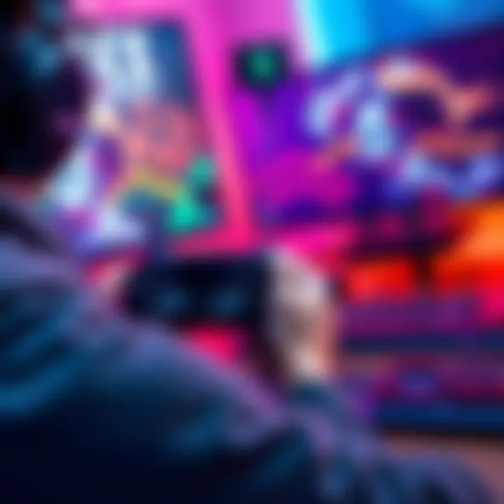 A gamer plays Apex Legends using a controller, comparing it to a mouse and keyboard setup in the background.