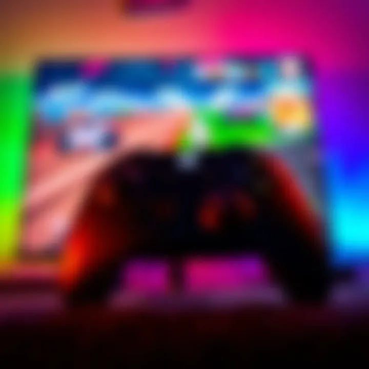 An Xbox controller in front of a TV showing laggy gameplay