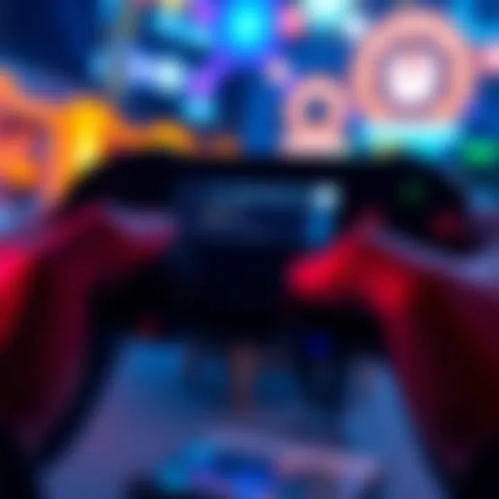 A close-up view of a gaming controller overlay, displaying user interface elements on a screen during gameplay.