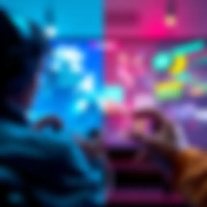 A split-screen view showing a gamer using a controller on one side and another using touch controls on a smartphone, highlighting the fairness debate in gaming lobbies.