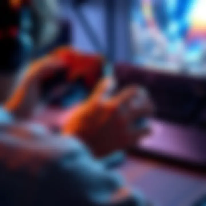 A gamer holding a controller in one hand and a keyboard in the other, contemplating which to use while playing Monster Hunter Rise.