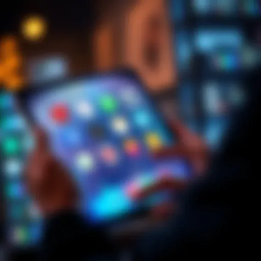A person using a tablet with various app icons displayed, showcasing device control methods.