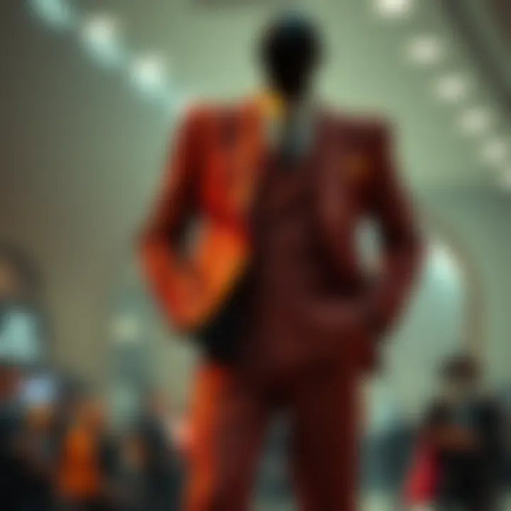 Controversial fashion suit A fashionable suit that has drawn mixed reactions, with a focus on its unique design and the people discussing it.