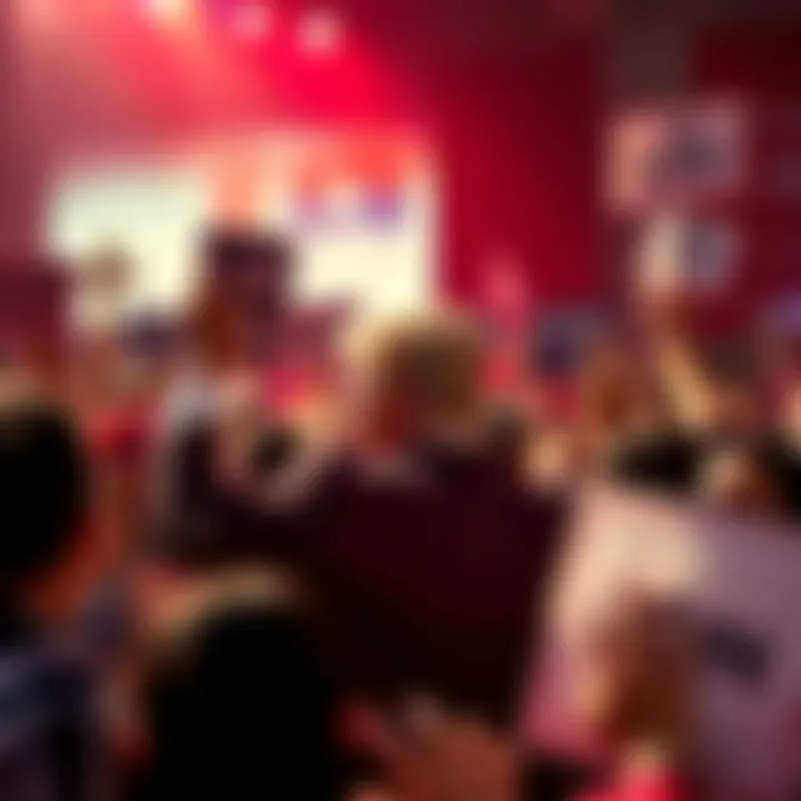 Controversial Figure in the Spotlight A controversial figure speaking to a crowd, surrounded by signs and people reacting with mixed emotions.