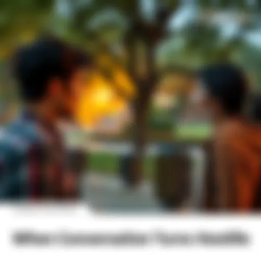 A tense moment between two people in a park, where one person appears angry while the other looks surprised. The scene captures the sudden shift in mood during a conversation.