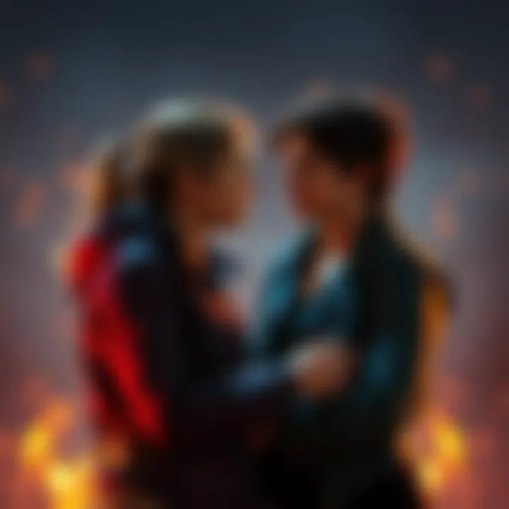 Two characters engaged in an intense emotional dialogue during a pivotal scene.