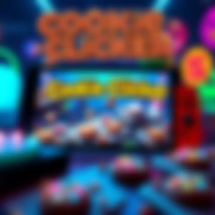 Screenshot of Cookie Clicker gameplay on Nintendo Switch, PS5, and Xbox Series X/S, featuring colorful cookies and interactive elements.