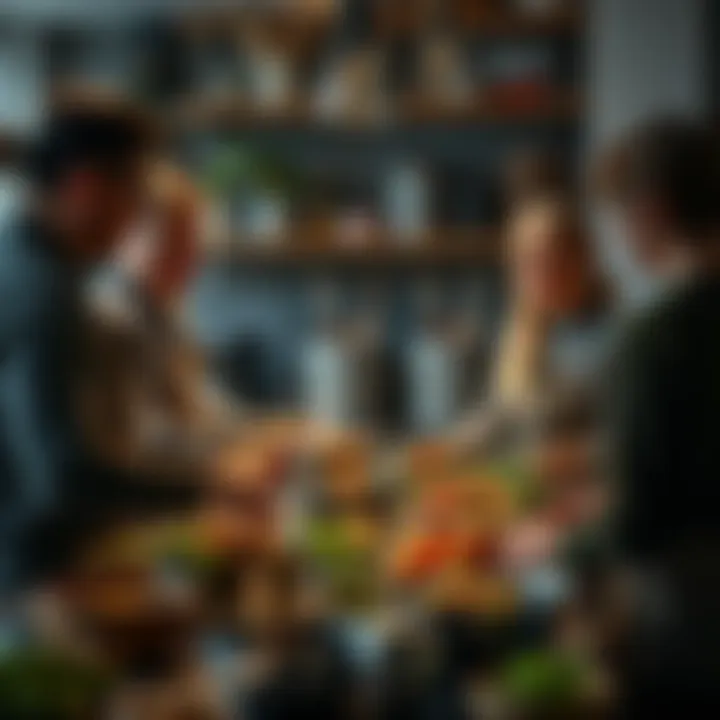 People cooking in a kitchen, collaborating to create a meal while sharing ideas and laughter.