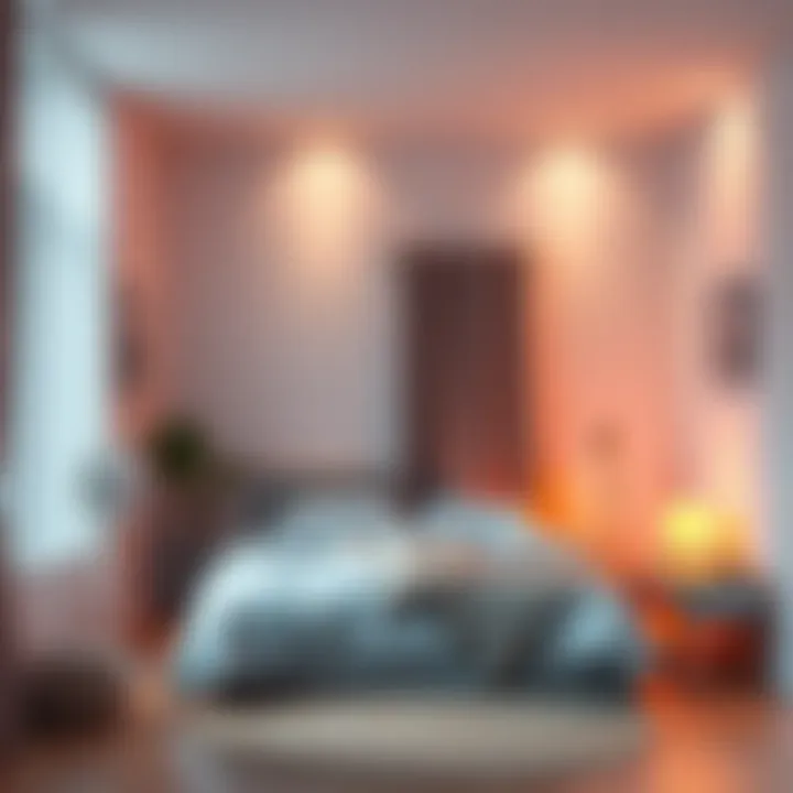 Cool and Quiet Room A relaxing bedroom with soft lighting, a bed, and a fan creating a calm atmosphere