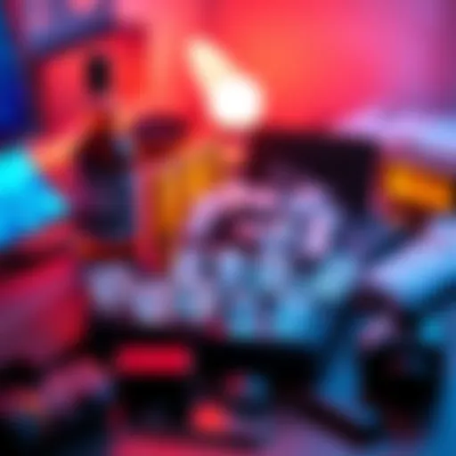 A laptop with a fan and ice packs underneath, showing creative methods to prevent overheating, surrounded by tech gadgets.