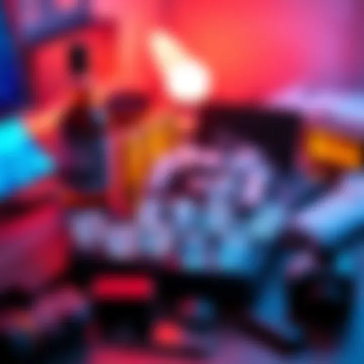 A laptop with a fan and ice packs underneath, showing creative methods to prevent overheating, surrounded by tech gadgets.