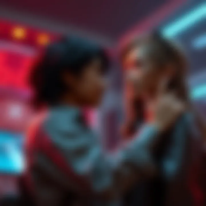 Corpo character and Kerry character share a moment in a virtual game environment, showcasing their relationship dynamics.