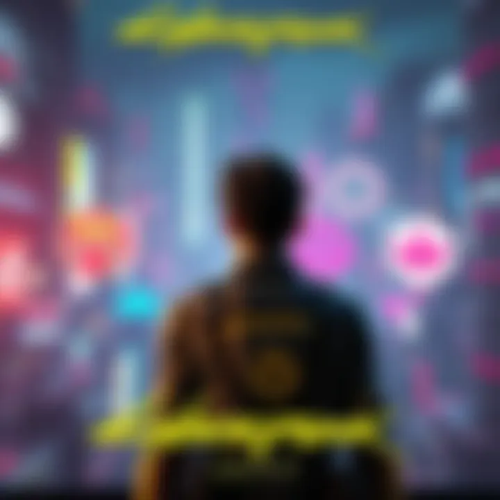 Corporate Choices in Cyberpunk 2077 A depiction of Corpo V standing in front of various corporate logos in a futuristic cityscape, contemplating which corporation to join.