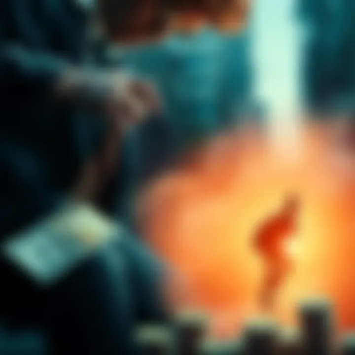 A businessman counting money while ignoring a family struggling in the background, highlighting the disparity caused by corporate greed.