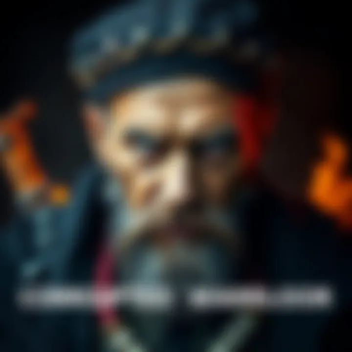 A stern-looking warlord with a dark background, symbolizing power and corruption, reflecting chaos in the region.