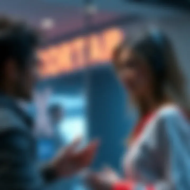 A digital representation of the Cortana AI assistant engaging in conversation with a person in a modern setting.