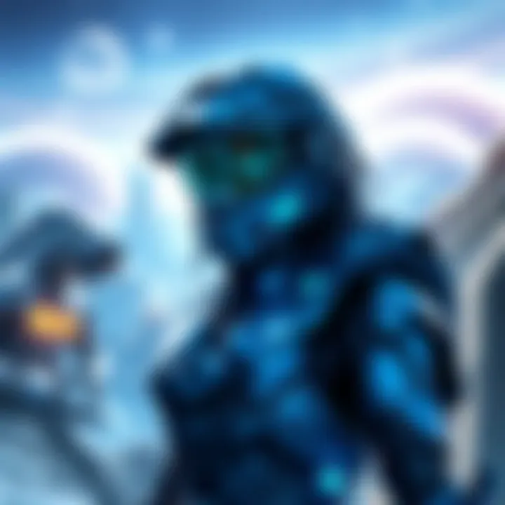 Cortana character in Halo 3 surrounded by futuristic landscape and gameplay action