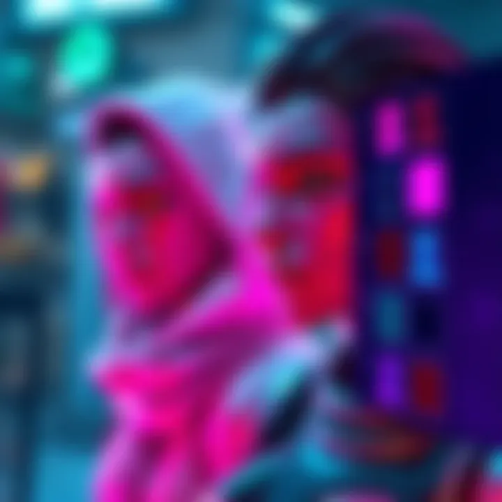 A visual representation of cosmetic presets changing to default settings on a character, with skin options displayed on the side
