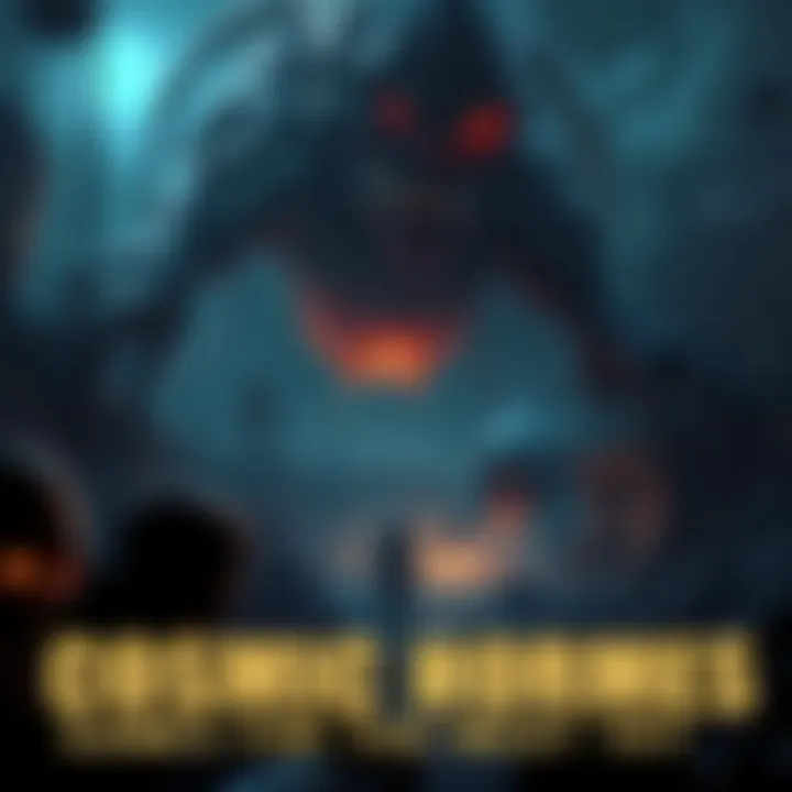 A dark and eerie game environment with unsettling creatures, inspired by Lovecraftian themes