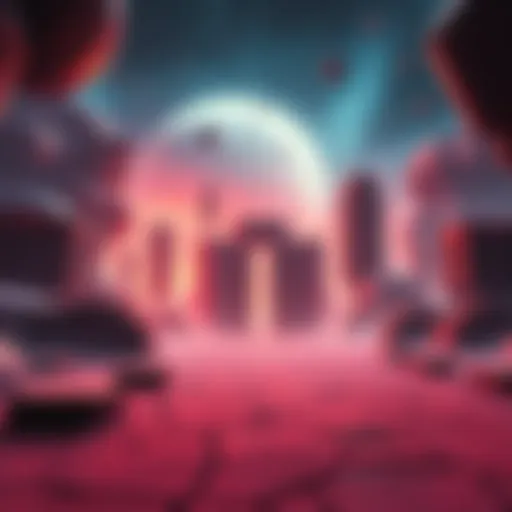 A cosmic realm with shapes and colors similar to the entryway level from Doom 2, depicting stars and abstract structures.