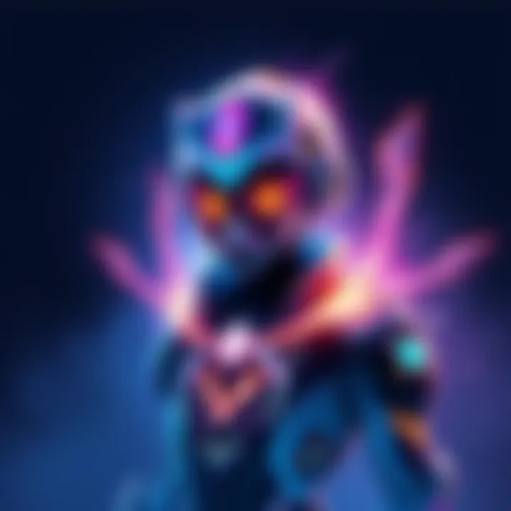 An artistic representation of Echo character in a cosmic-themed skin, featuring bright colors and starry patterns