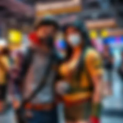 A couple dressed as Carlos and Jill from a video game at Gamescom, showcasing their outfits with one in a mask-free costume, celebrating their first cosplay experience
