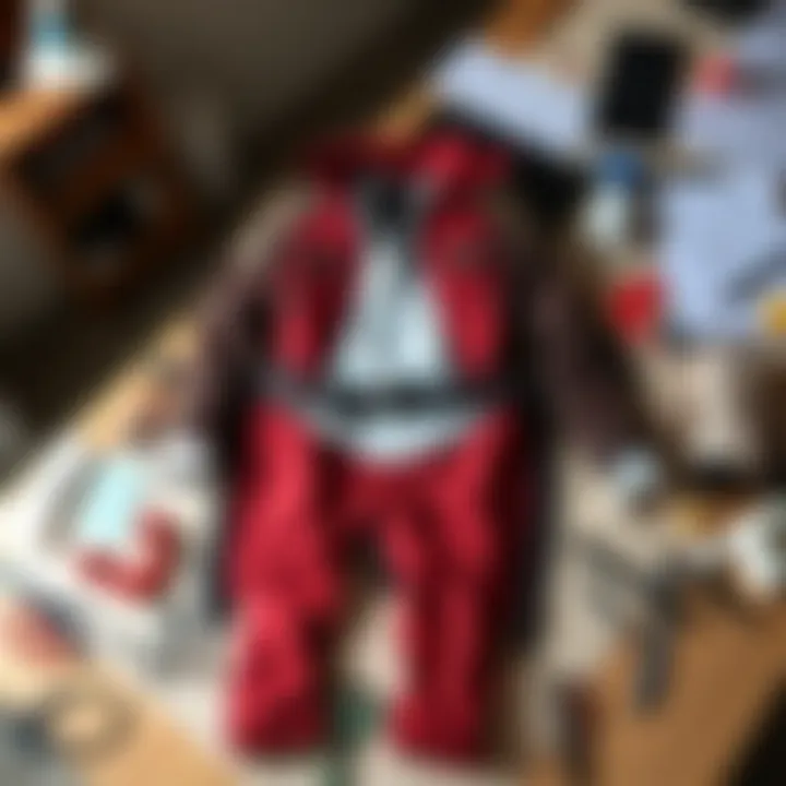 An unfinished Alex cosplay costume laid out on a table, surrounded by crafting materials, symbolizing a tribute to Michael.