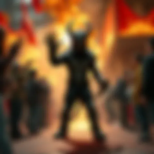 A cosplayer dressed as a Demogorgon stands in a chaotic scene at a local fort, surrounded by people reacting to the unusual sight.