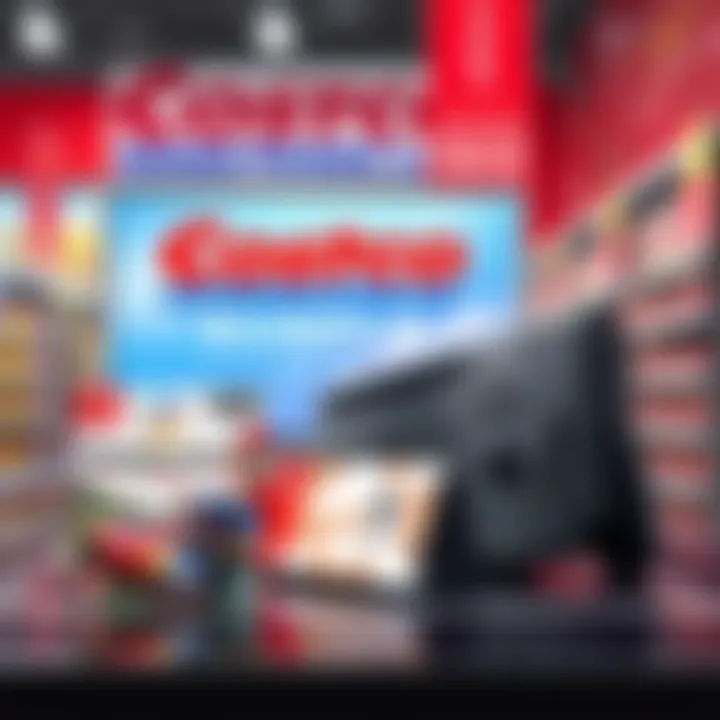 A Nintendo Switch 2 console, Mario Kart World download card, and NSO+Expansion Pack membership displayed at a Costco store sale