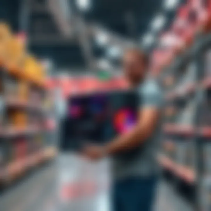 A customer holds a new powerful PC with AMD Ryzen 7 and NVIDIA GeForce RTX 5070 while standing in a Costco store aisle.
