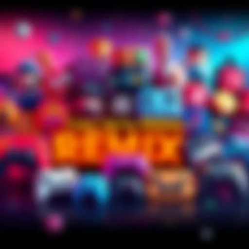 A collection of video game icons representing the Cosy Up for Wishes REMIX Bundle, with a vibrant background symbolizing fun and charity.