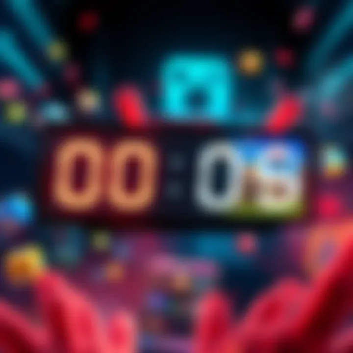 A digital clock counting down to a new game update with colorful graphics showing game elements