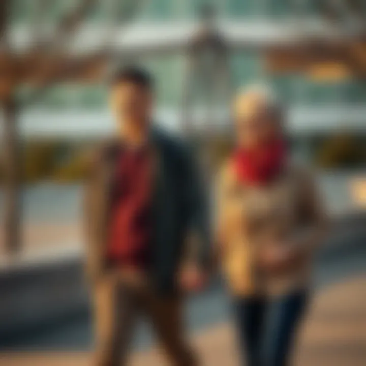 A 34-year-old man and an older woman walking together, smiling, showing their connection despite the age gap.