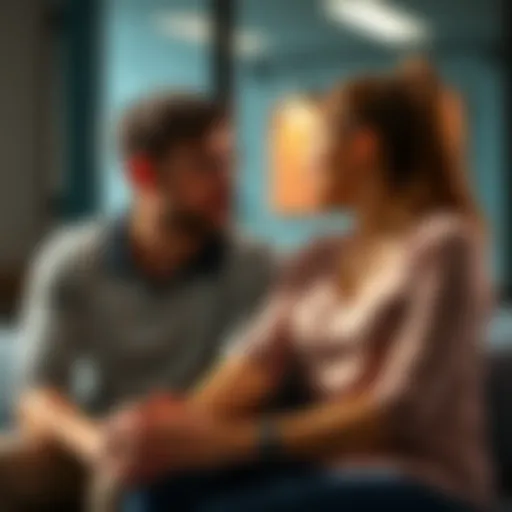 A husband and wife sitting together, talking about fitness and body goals, showing support and understanding for each other.