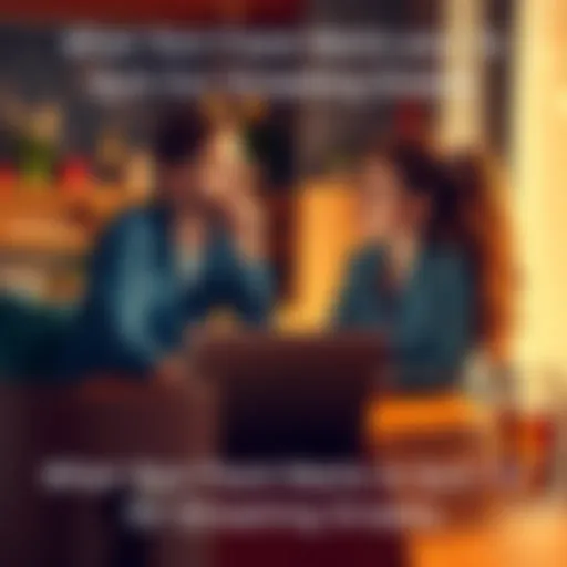 A woman sits at a table with her fiancé, looking concerned as he talks about becoming a full-time streamer. They have a laptop open with streaming content on the screen.
