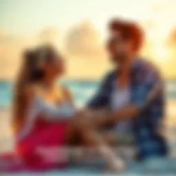 A couple sitting on a beach, laughing and enjoying their time together, symbolizing the last six months before their wedding.