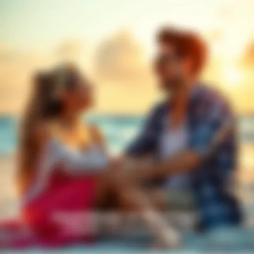 A couple sitting on a beach, laughing and enjoying their time together, symbolizing the last six months before their wedding.