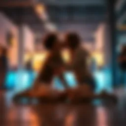 A couple engages in a passionate makeout session on the floor while friends look on in shock