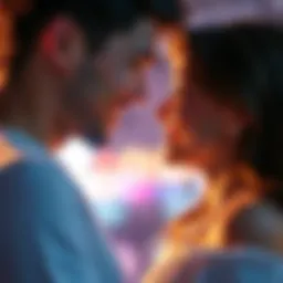 A couple gazing into each other's eyes with smiles, symbolizing love at first sight