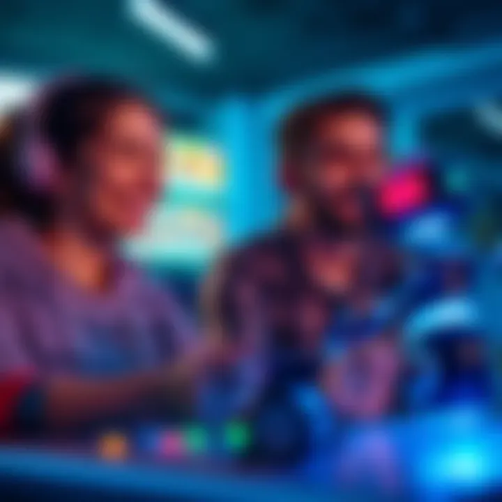 A couple playing Astro Bot, with the woman smiling as she engages with the game, while the man looks thrilled beside her.