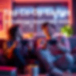 Couple playing co-op video game A couple sits on a couch, focused on a co-op video game, smiling and working together
