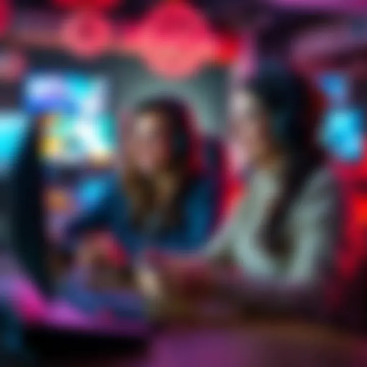 A couple enjoying a fun gaming session on their computers, smiling and engaged during a virtual date