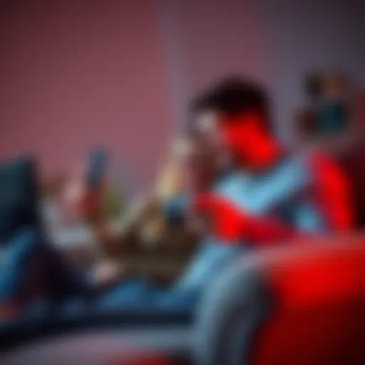 Couple playing a puzzle game together A couple enjoying a single player puzzle game, with one partner focused on the screen while the other relaxes beside them, sharing a fun moment.