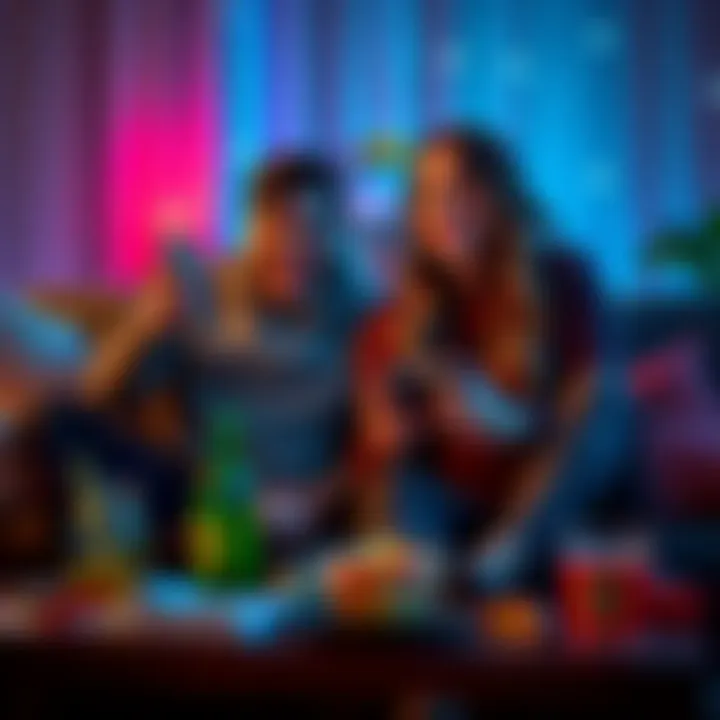 A couple joyfully playing a cooperative WWII video game on a couch, surrounded by snacks and drinks.