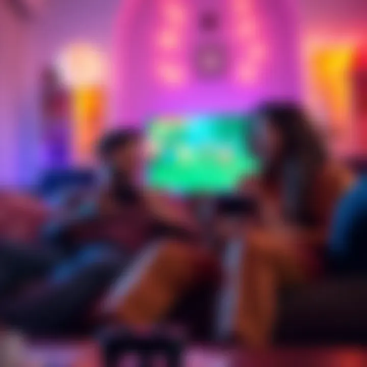 A couple enjoying a local co-op game on a couch with a gaming console and two controllers