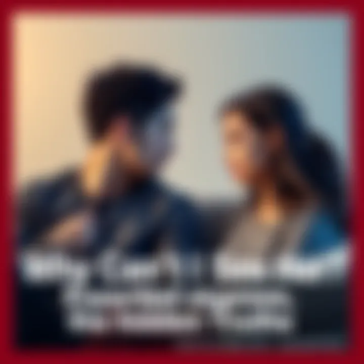 Two people talking but feeling distant A couple sitting on a couch, facing away from each other, showing emotional distance while talking. One person looks concerned, the other appears disengaged.